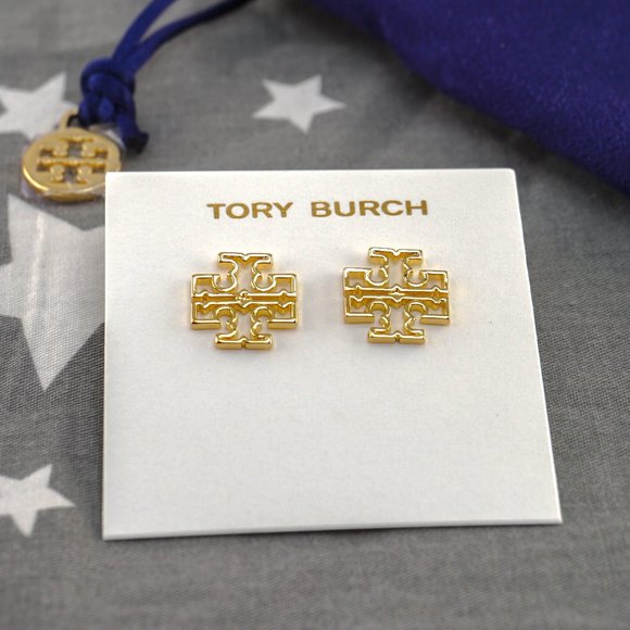 Tory Burch Britten Logo Stud Earrings - Stud, Earrings  Tory Burch Britten Logo Stud Earrings in Tory Gold (Brand New With Dust Bag)